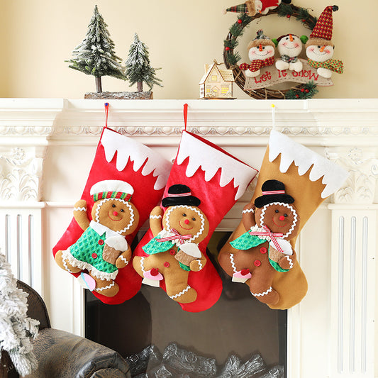 Christmas Stocking Decorations Cute Gingerbread Man Gift Bag Xmas Tree Hanging Ornaments Ginger Man Candy Bag Pendants Decor