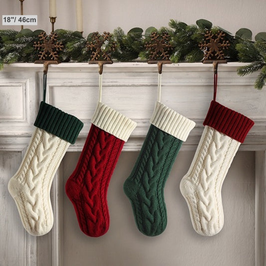 18in Christmas Stocking Decorations Knitted Twist Large Gift Bag Xmas Tree Hanging Ornaments Holiday Home Decor