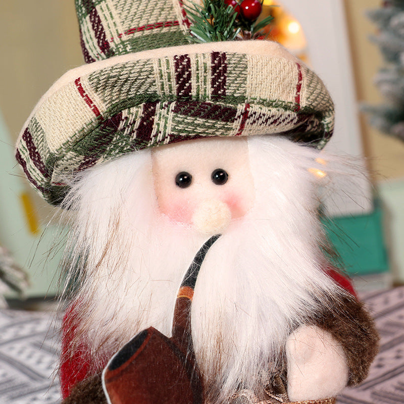 Christmas Decorations Retro Plaid Snowman Ornaments Standing Santa Doll Xmas Home Decor Kids Gift