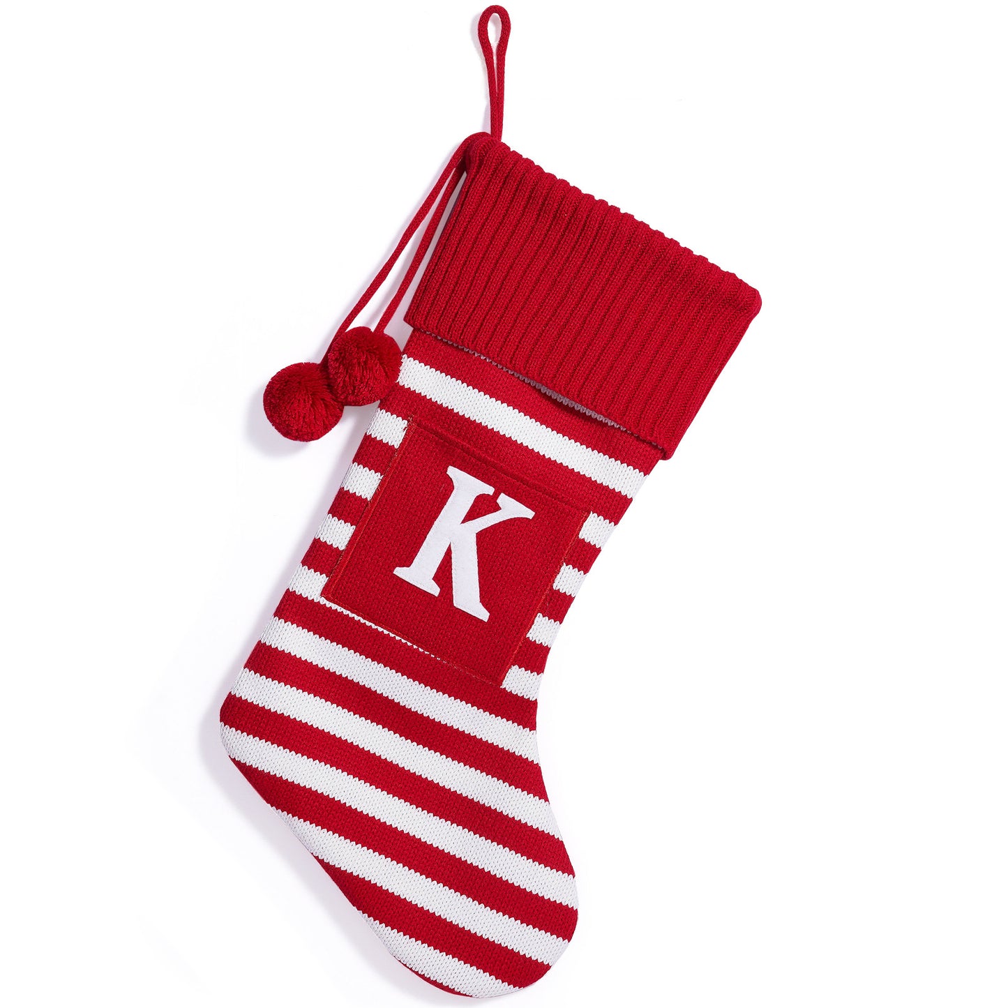 26 Letters Christmas Stockings Knitted Stripe Gift Bag Xmas Decorations Large Candy Bag Hanging Ornaments