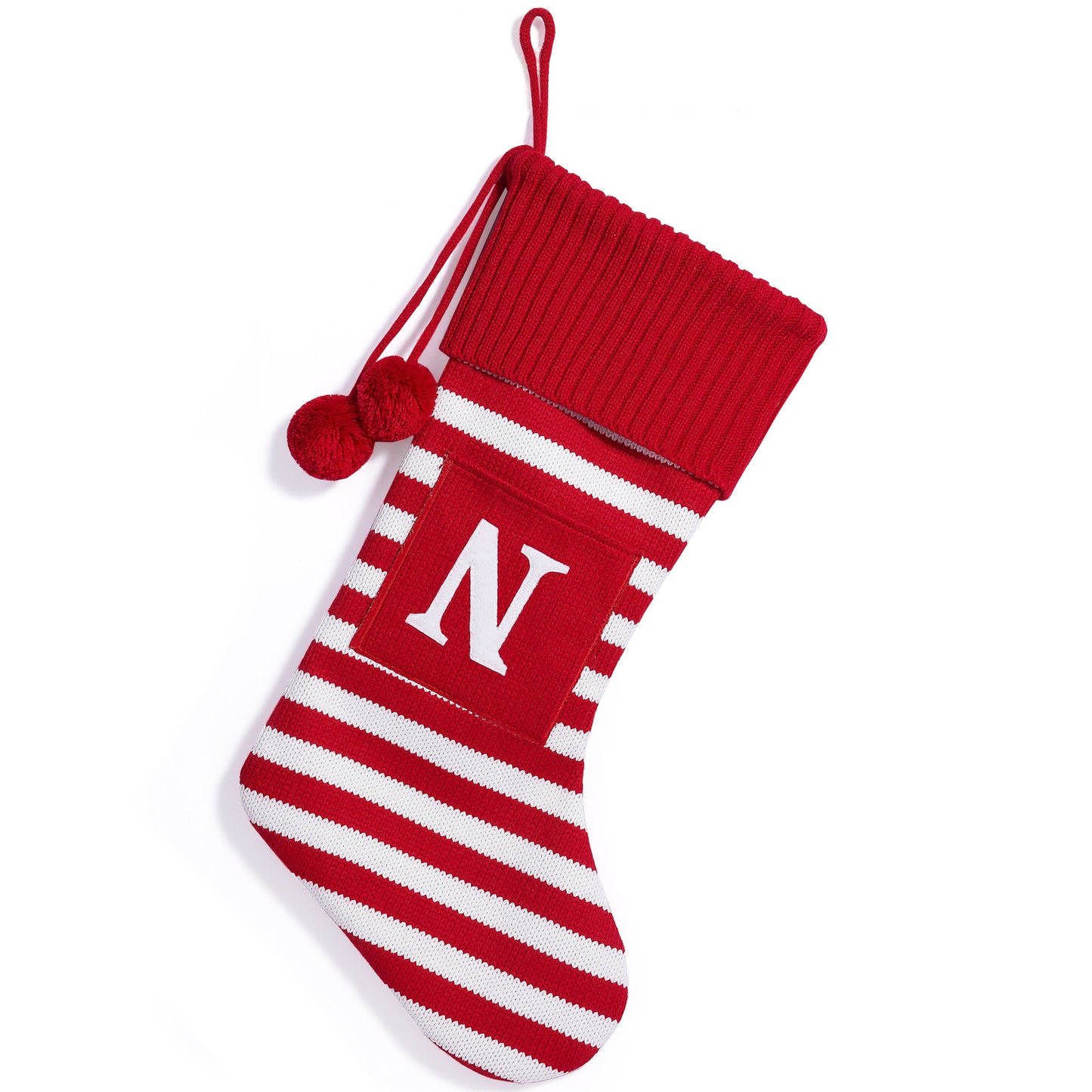 26 Letters Christmas Stockings Knitted Stripe Gift Bag Xmas Decorations Large Candy Bag Hanging Ornaments