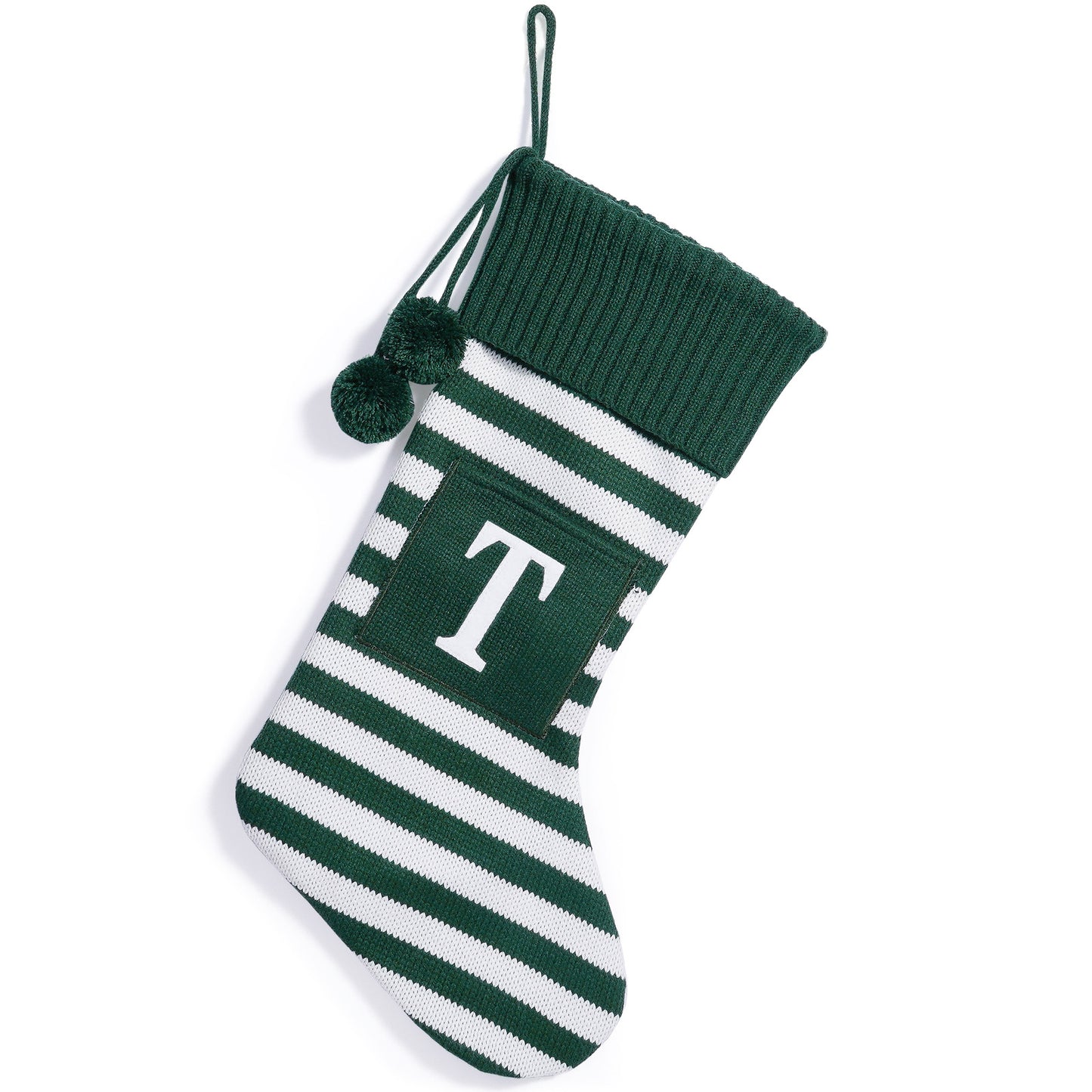 26 Letters Christmas Stockings Knitted Stripe Gift Bag Xmas Decorations Large Candy Bag Hanging Ornaments