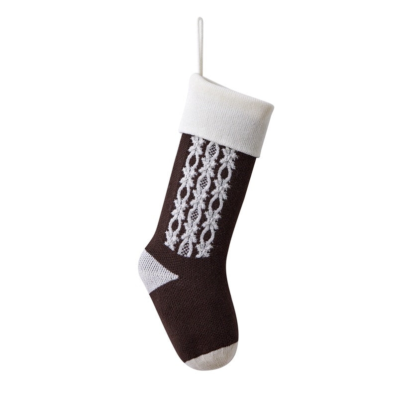 Retro Applique Christmas Stocking Knitted Gift Bag Xmas Tree Pendant Fireplace Hanging Ornament Candy Bag Holiday Home Decor