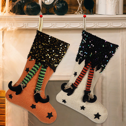 Halloween Decorations Sequin Long Leg Stocking Large Gift Bag Hanging Ornaments for Party Home Decor