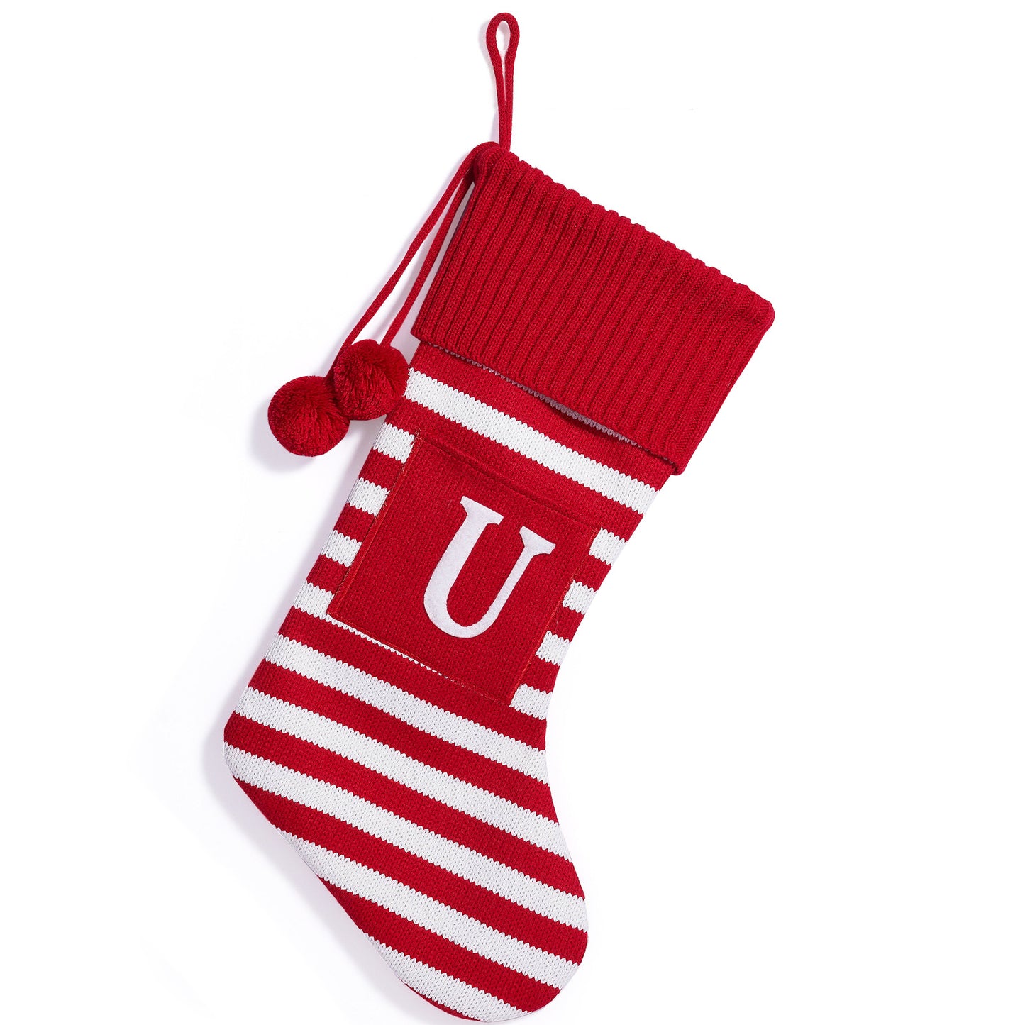 26 Letters Christmas Stockings Knitted Stripe Gift Bag Xmas Decorations Large Candy Bag Hanging Ornaments