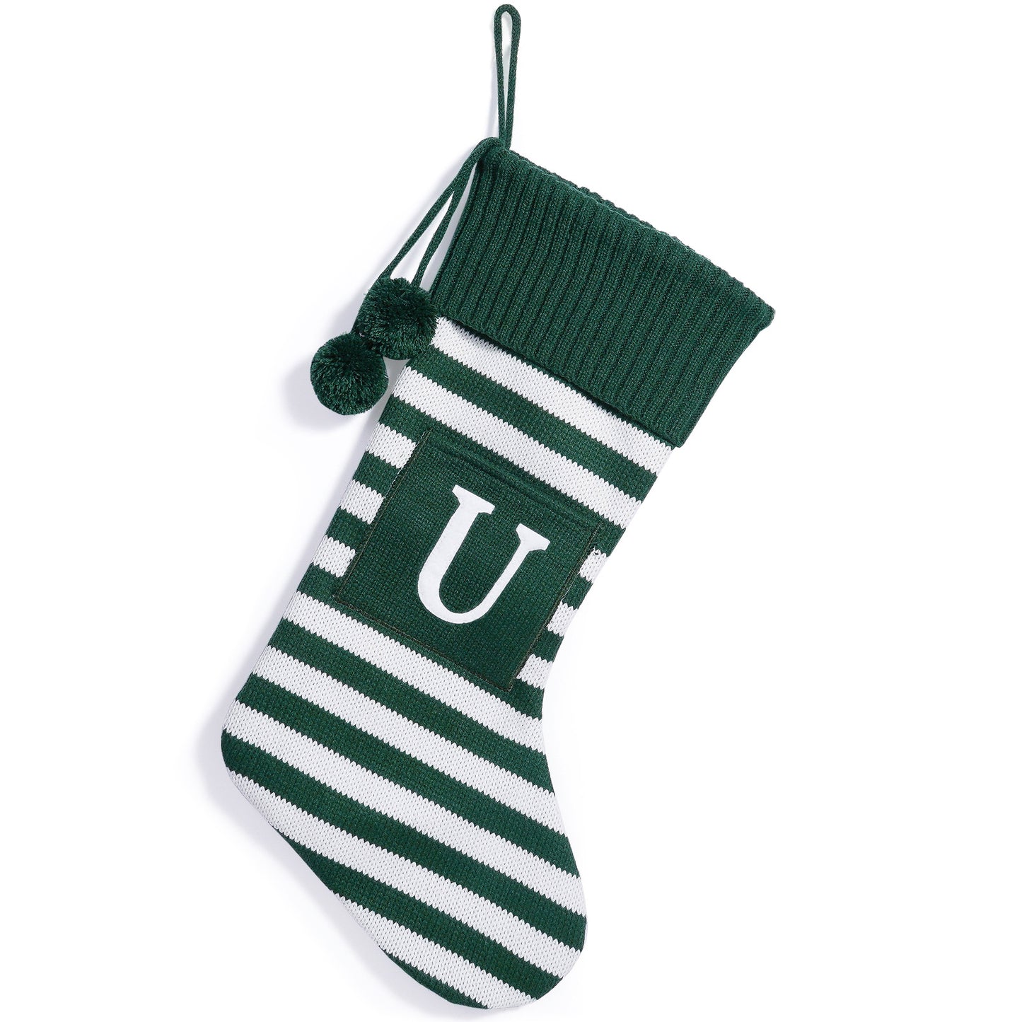 26 Letters Christmas Stockings Knitted Stripe Gift Bag Xmas Decorations Large Candy Bag Hanging Ornaments