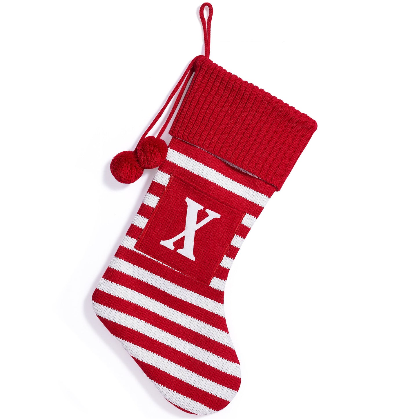26 Letters Christmas Stockings Knitted Stripe Gift Bag Xmas Decorations Large Candy Bag Hanging Ornaments