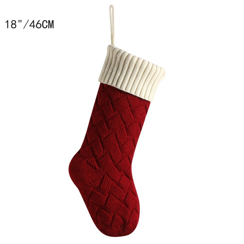 18" Christmas Stocking Decorations Knitted Large Gift Bag Hanging Ornament Candy Bag Holiday Home Decor