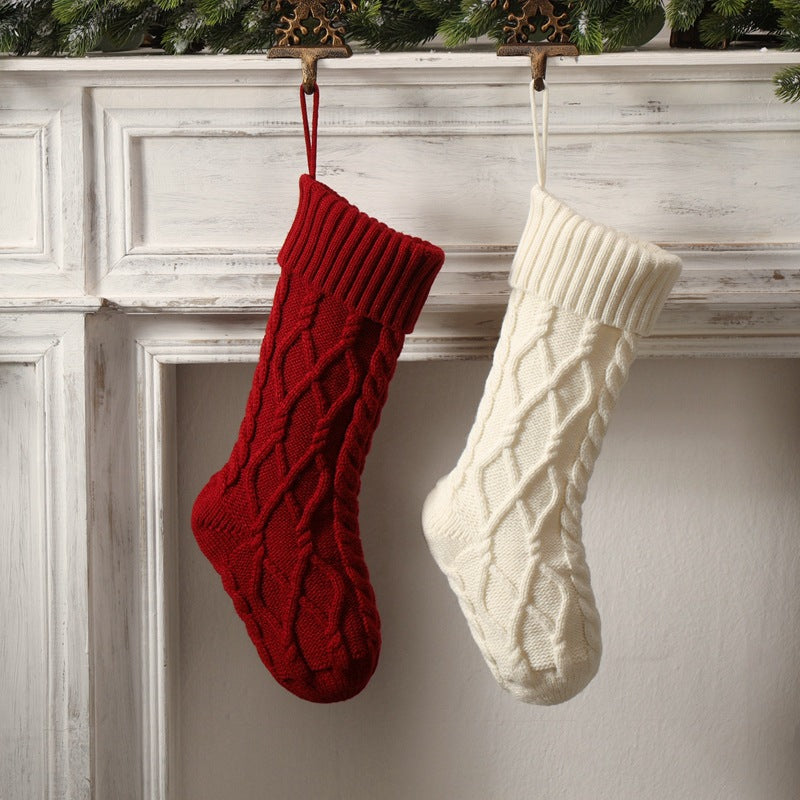 Christmas Decorations Knitted Twist Stocking Double Diamond Large  Gift Bag Xmas Tree  Hanging Home Fireplace Ornament 18"