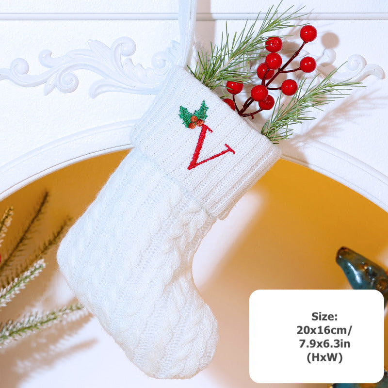 Knitted Stripe Christmas Stockings 26 Letters Embroidery Socks Decorations Gift Bag Xmas Tree Hanging Ornaments