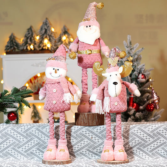 Christmas Decorations Pink Snowman Doll Telescope Santa Clause Ornaments Xmas Deer Window Decor Gift