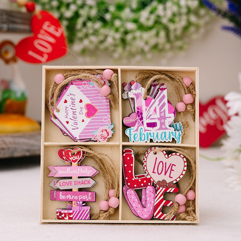 12Pack Pink Wooden Pendants Valentine's Decorations Home Hanging Ornaments Gifts